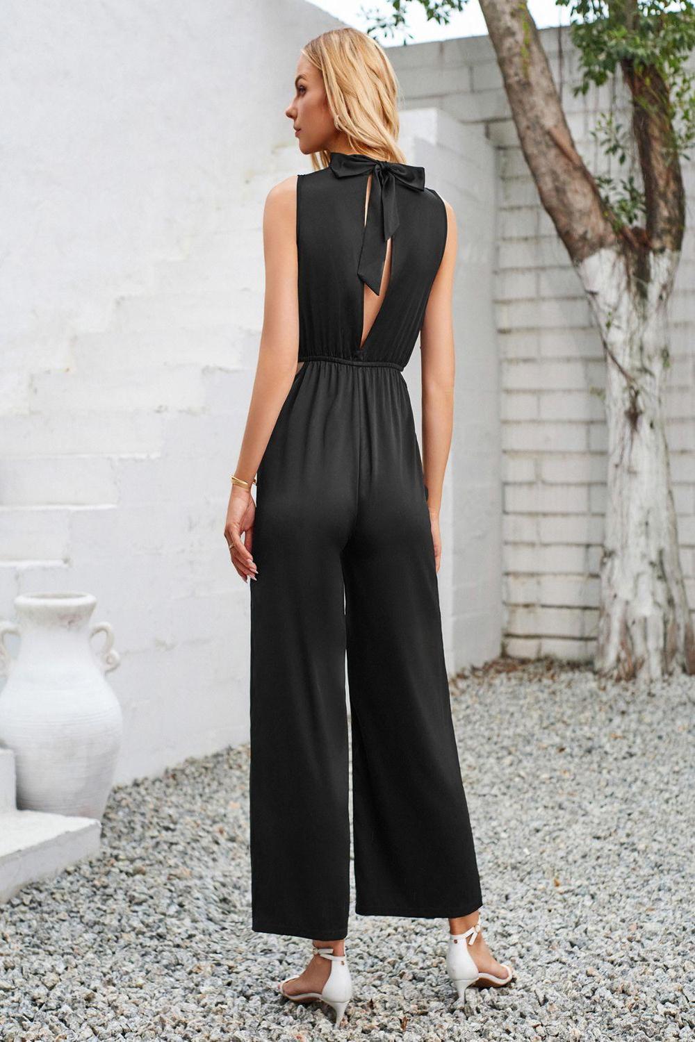 Cutout Tied Wide Leg Sleeveless Jumpsuit