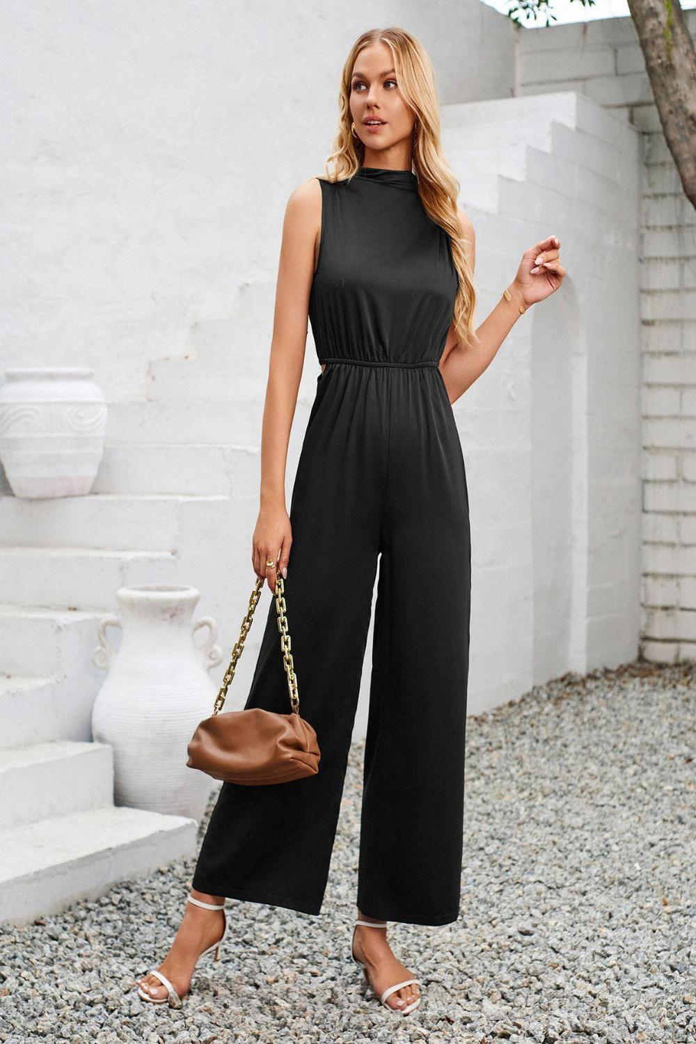 Cutout Tied Wide Leg Sleeveless Jumpsuit