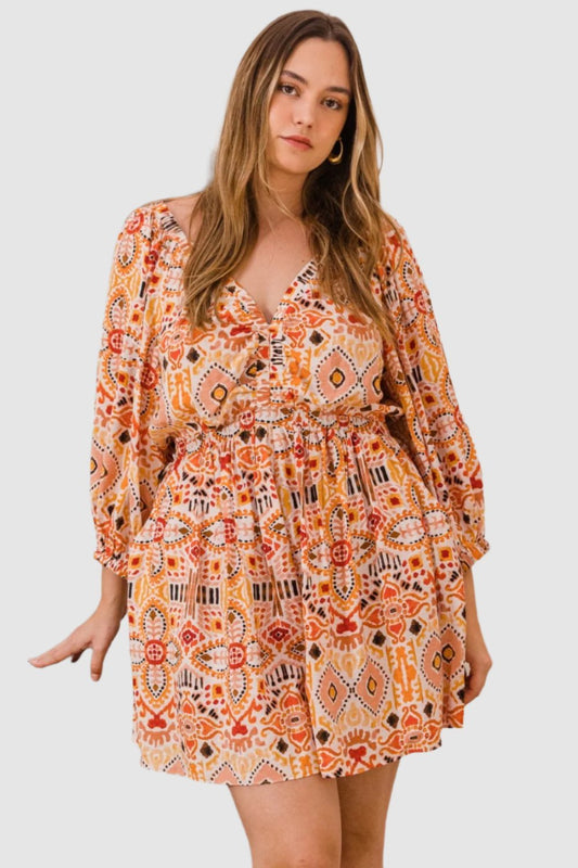 Full Size Printed Ruff Sleeve Romper with Pockets