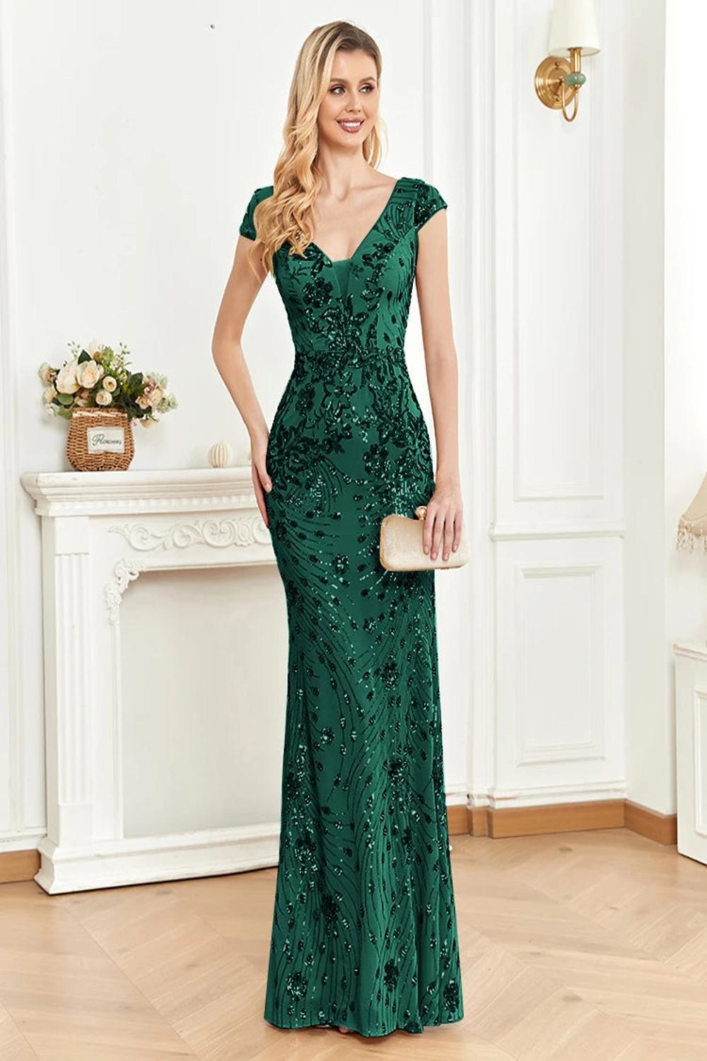 Elegant long formal dress adorned with shimmering sequins featuring a fitted bodice and flowing skirt perfect for prom weddings or cocktail parties.