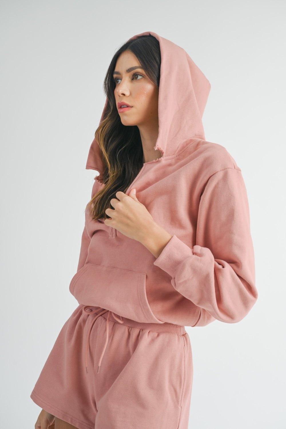 MABLE French terry hooded romper with a relaxed fit and front pockets