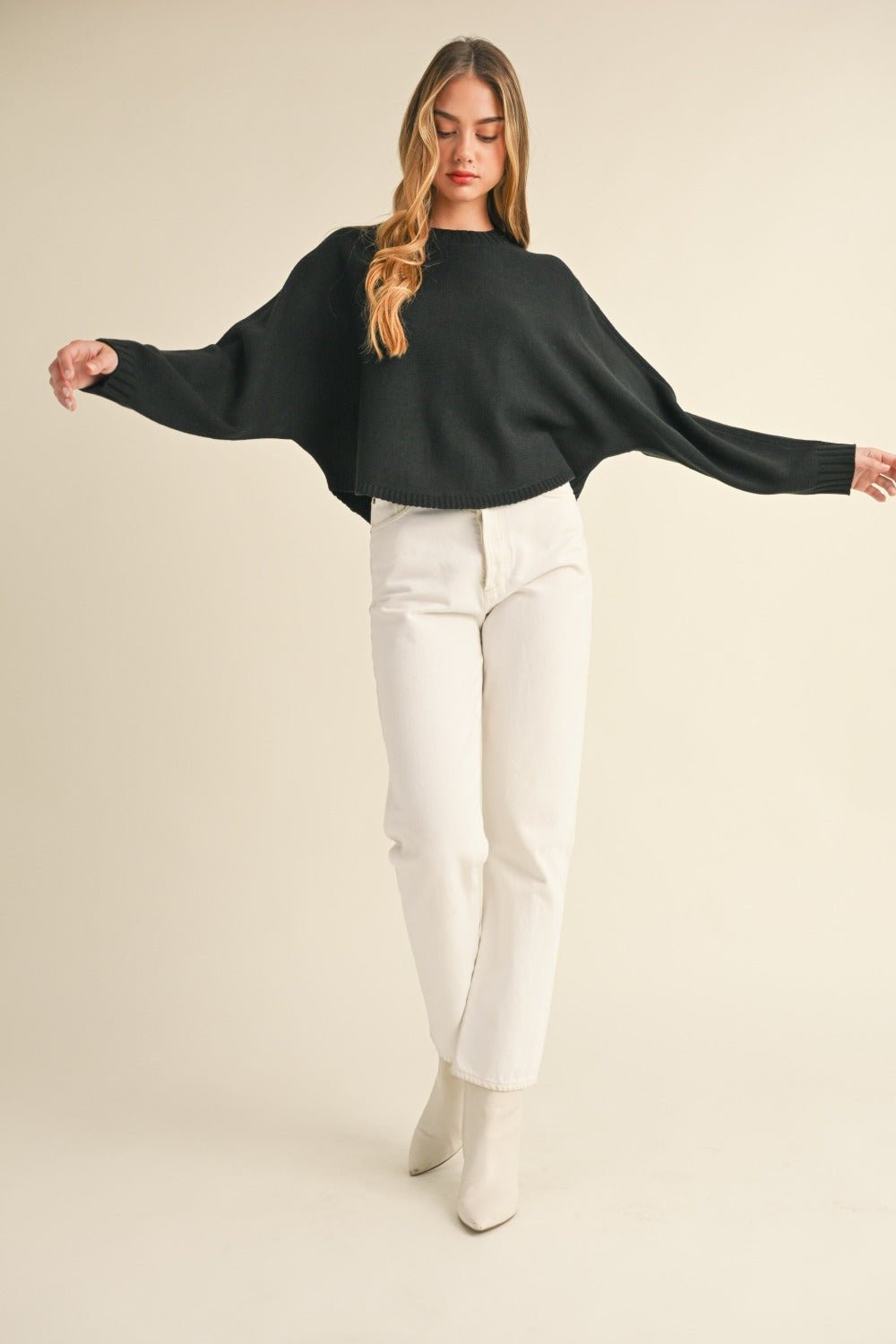 Mable round neck dolman sleeve cropped sweater in a relaxed fit