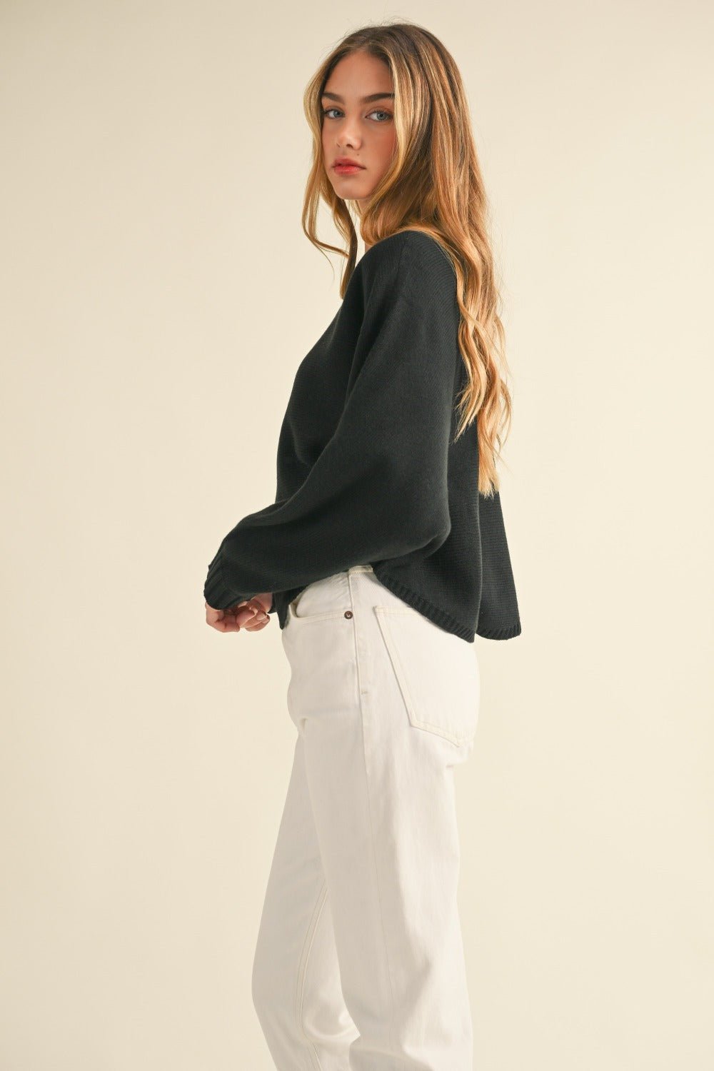 Mable round neck dolman sleeve cropped sweater in a relaxed fit