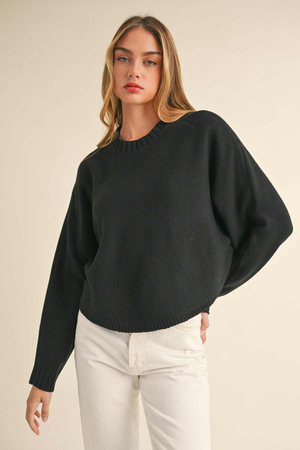 
Mable round neck dolman sleeve cropped sweater in a relaxed fit