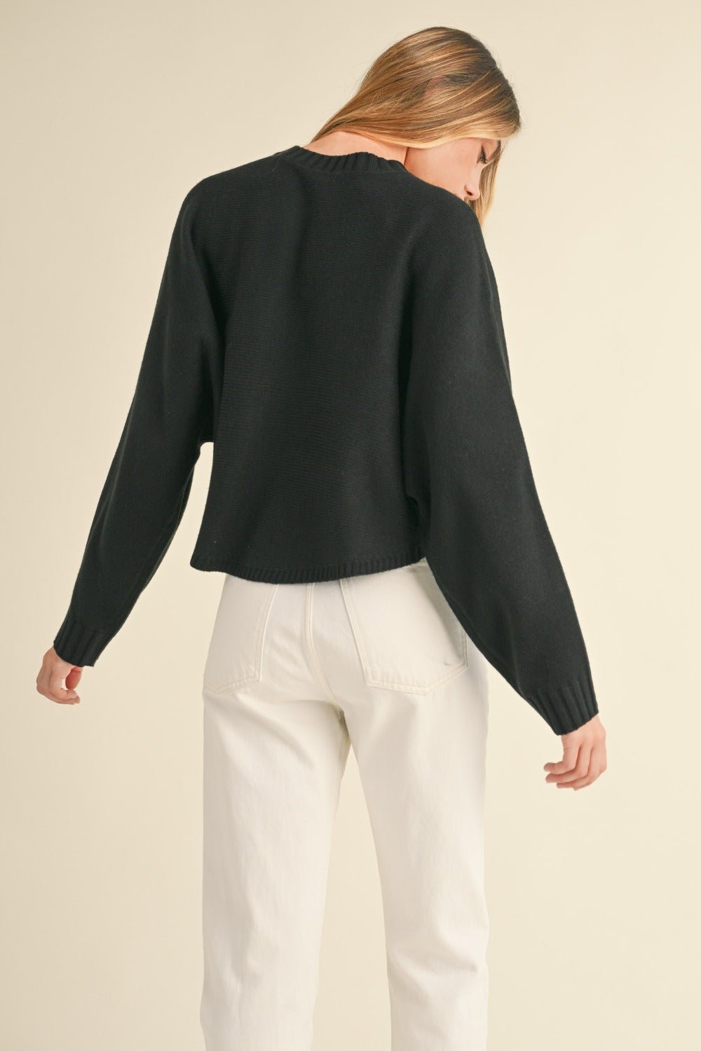 Mable round neck dolman sleeve cropped sweater in a relaxed fit