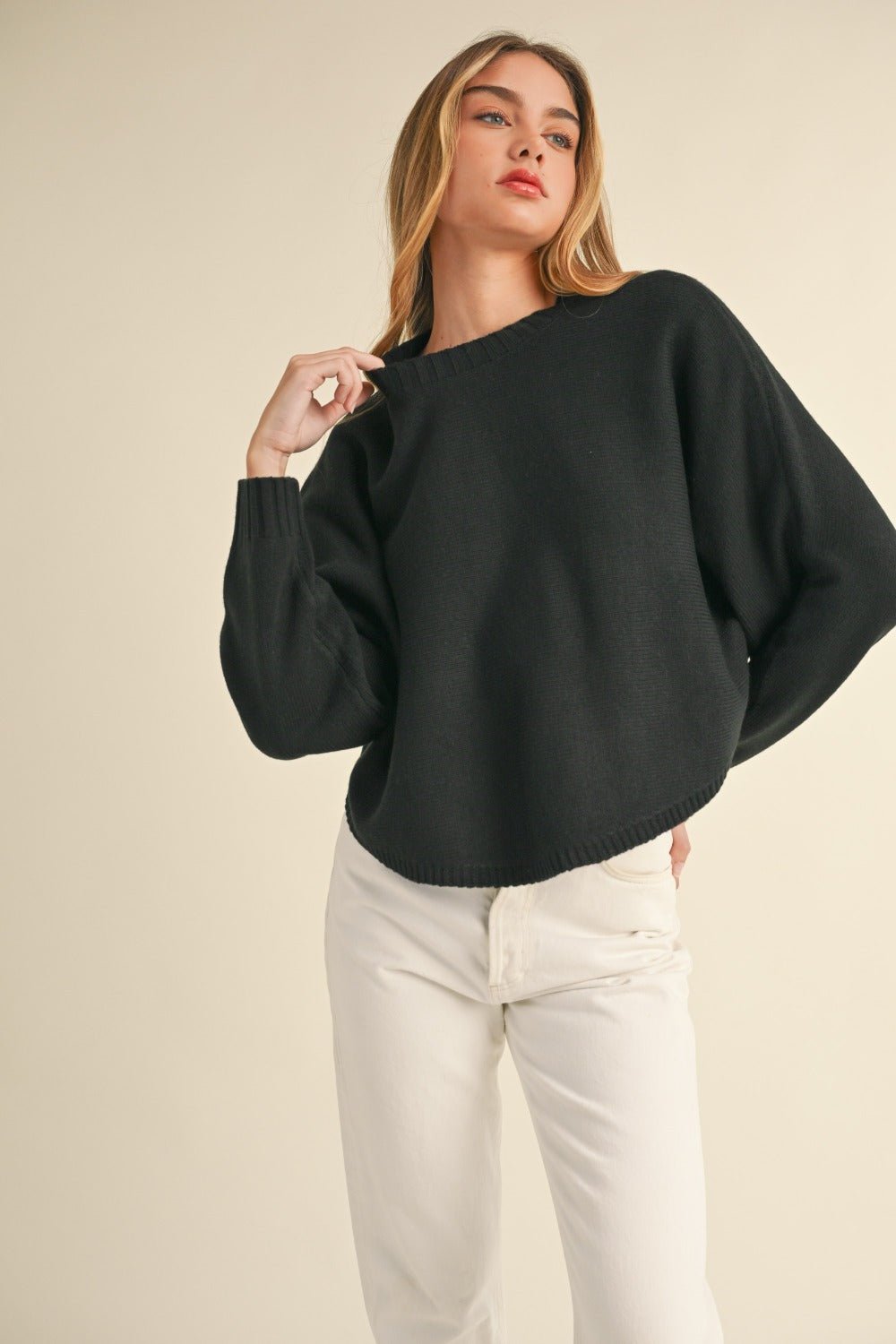 Mable round neck dolman sleeve cropped sweater in a relaxed fit