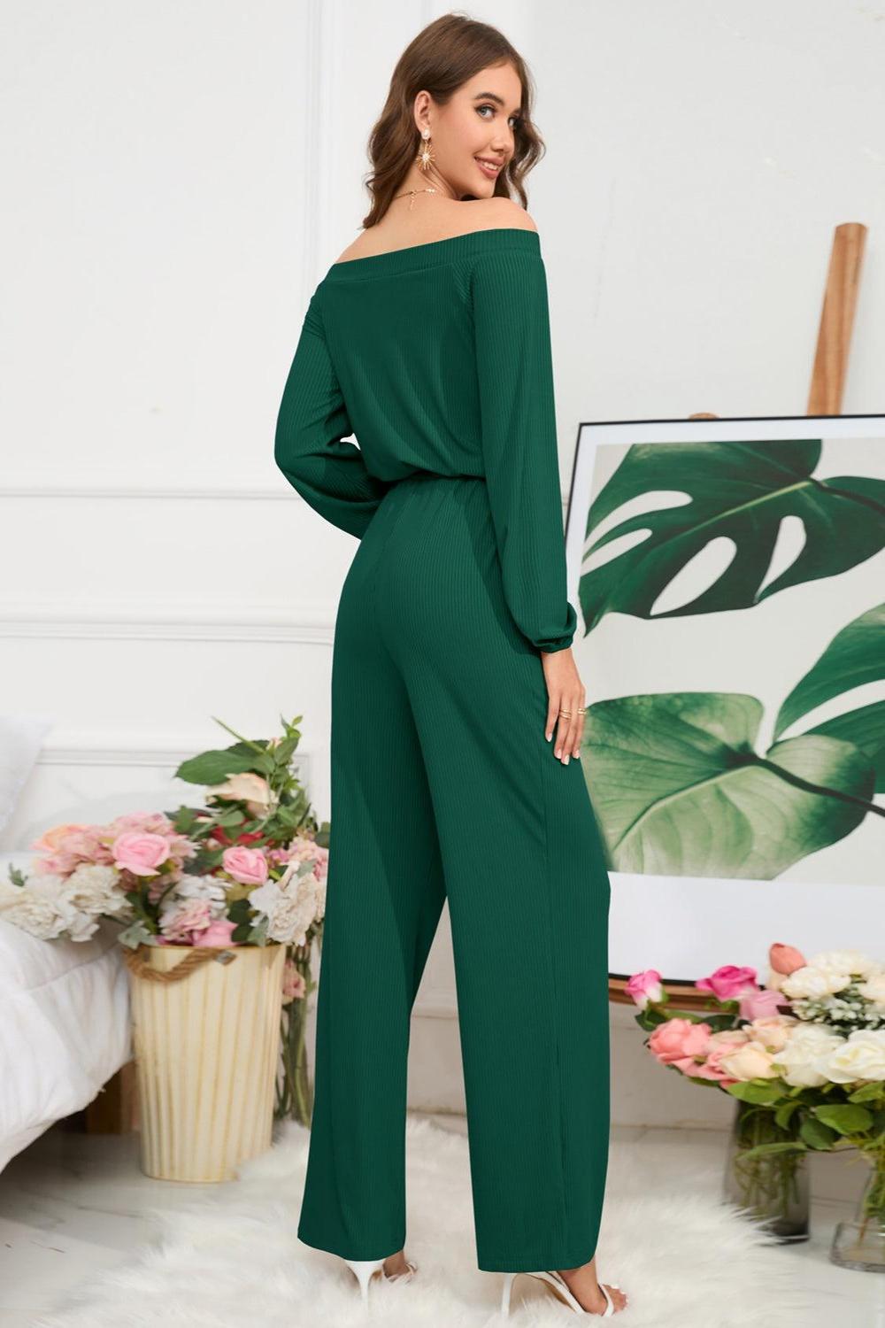 Off-Shoulder Straight Leg Jumpsuit.