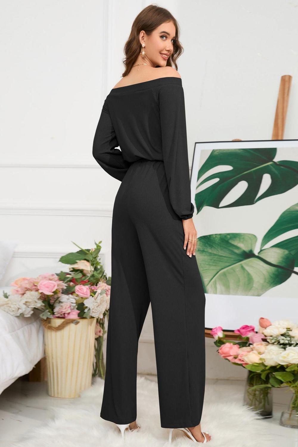 Off-Shoulder Straight Leg Jumpsuit.