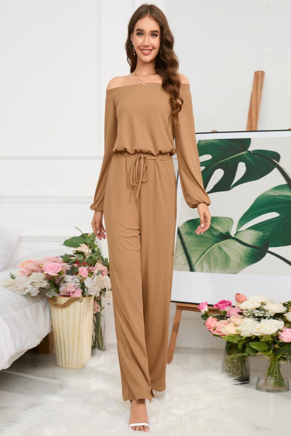 Off-Shoulder Straight Leg Jumpsuit.