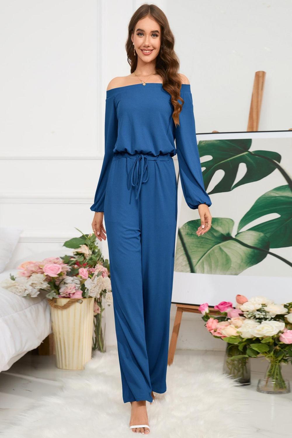 Off-Shoulder Straight Leg Jumpsuit.