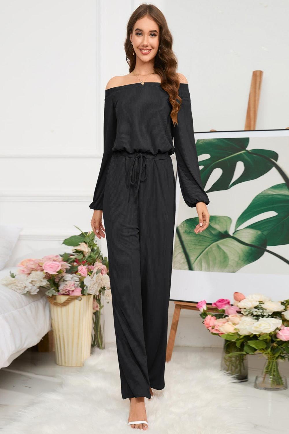 Off-Shoulder Straight Leg Jumpsuit.