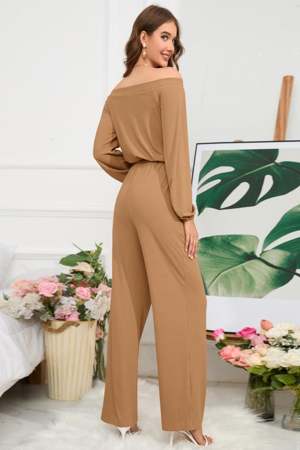 Off-Shoulder Straight Leg Jumpsuit.