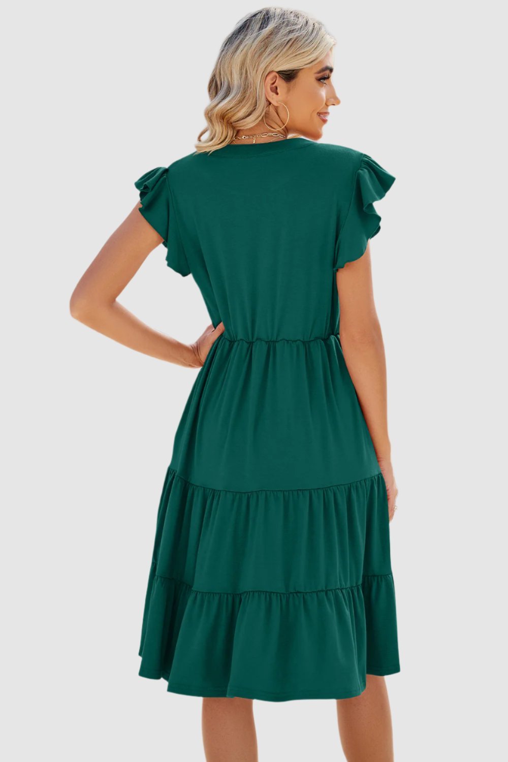 Ruched Notched Cap Sleeve Dress.