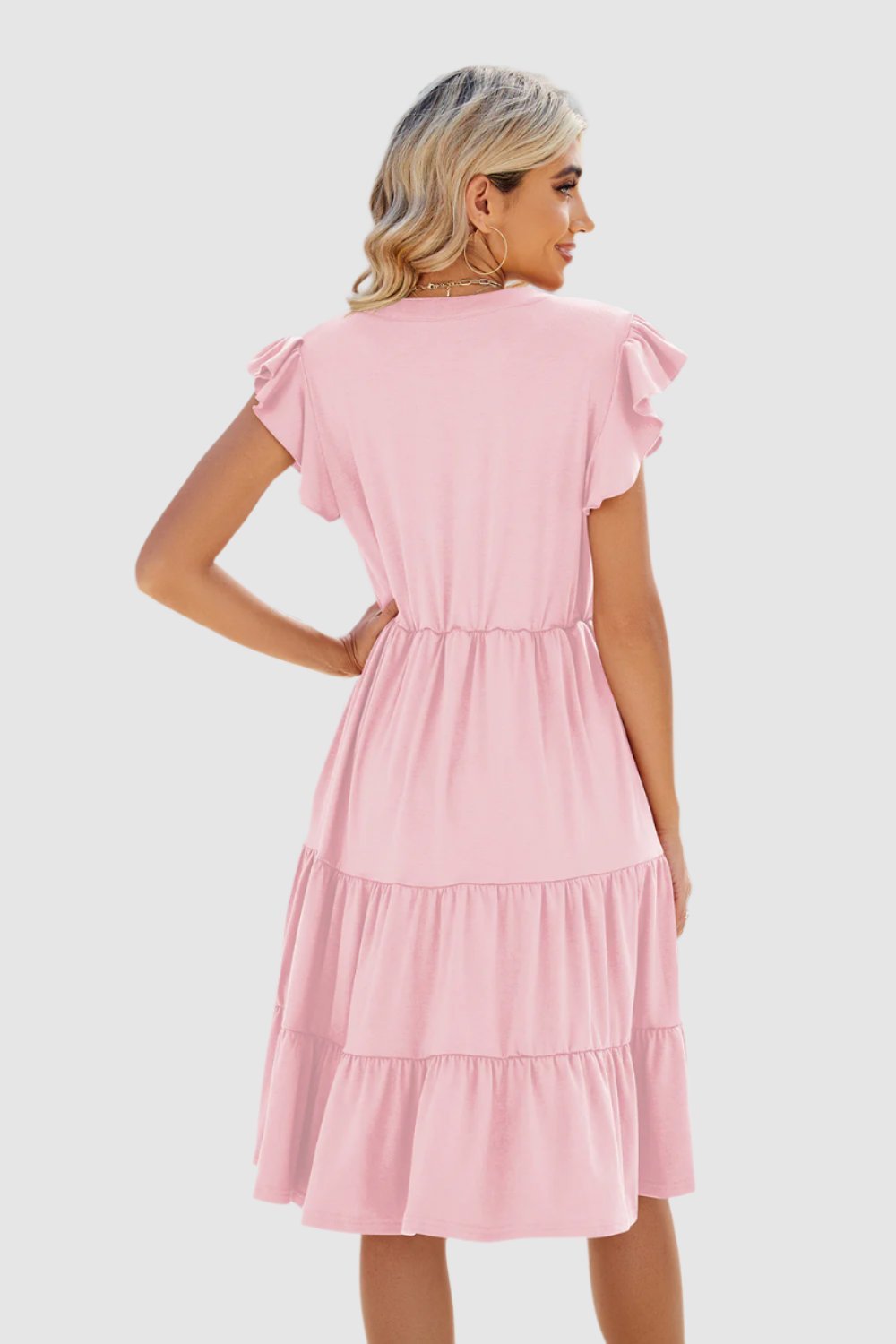 Ruched Notched Cap Sleeve Dress.