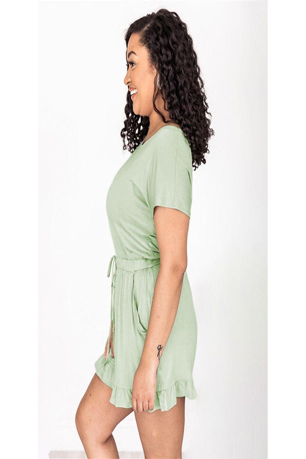 Ruffled Boat Neck Short Sleeve Romper