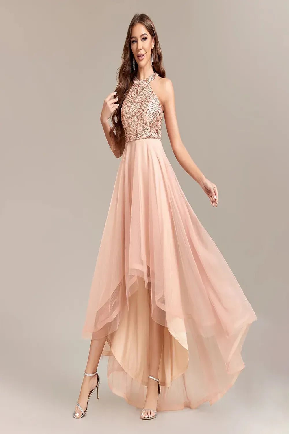 Sequin Dress Sleeveless Evening Party Prom Gown.