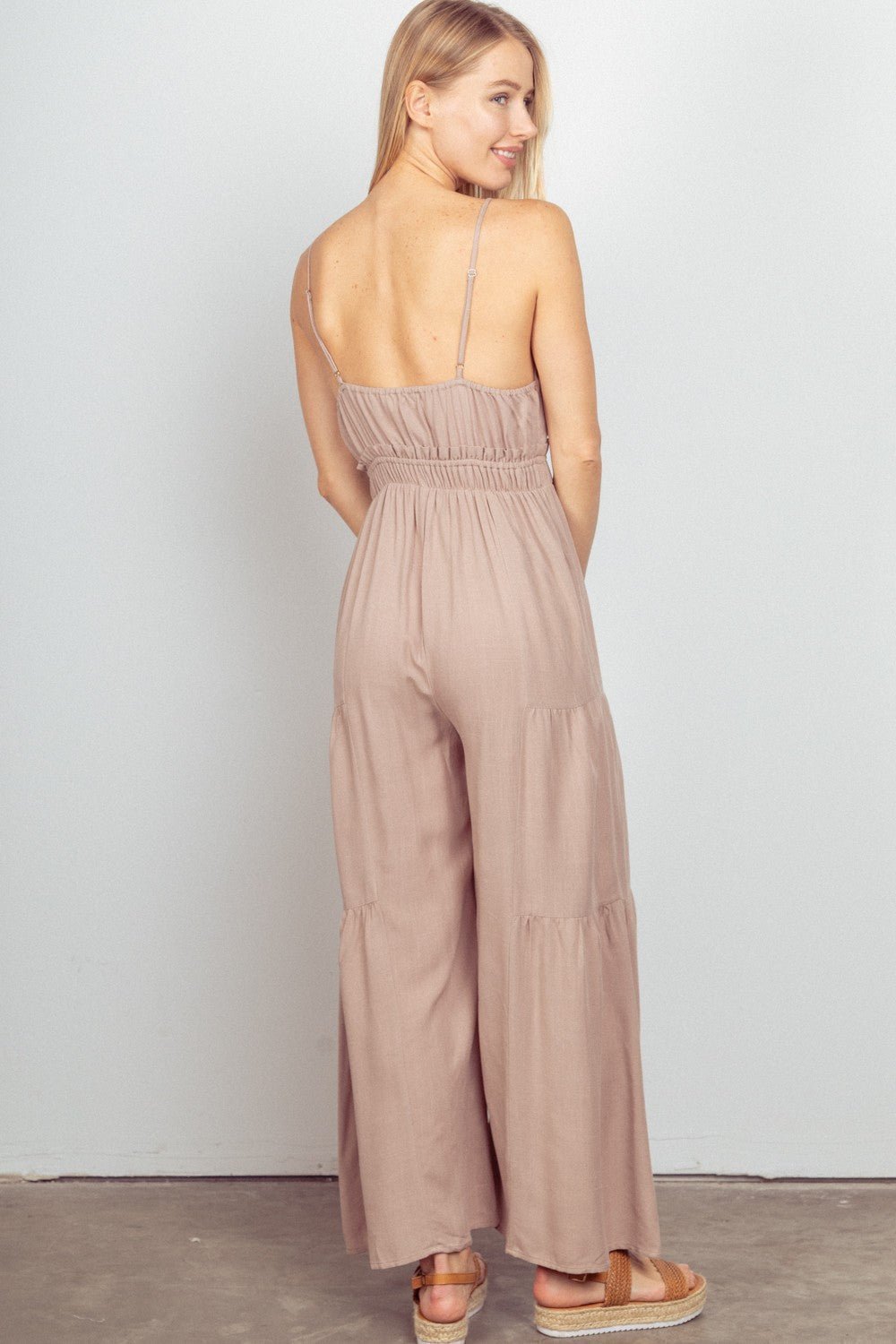 Sleeveless Ruched Wide Leg Jumpsuit