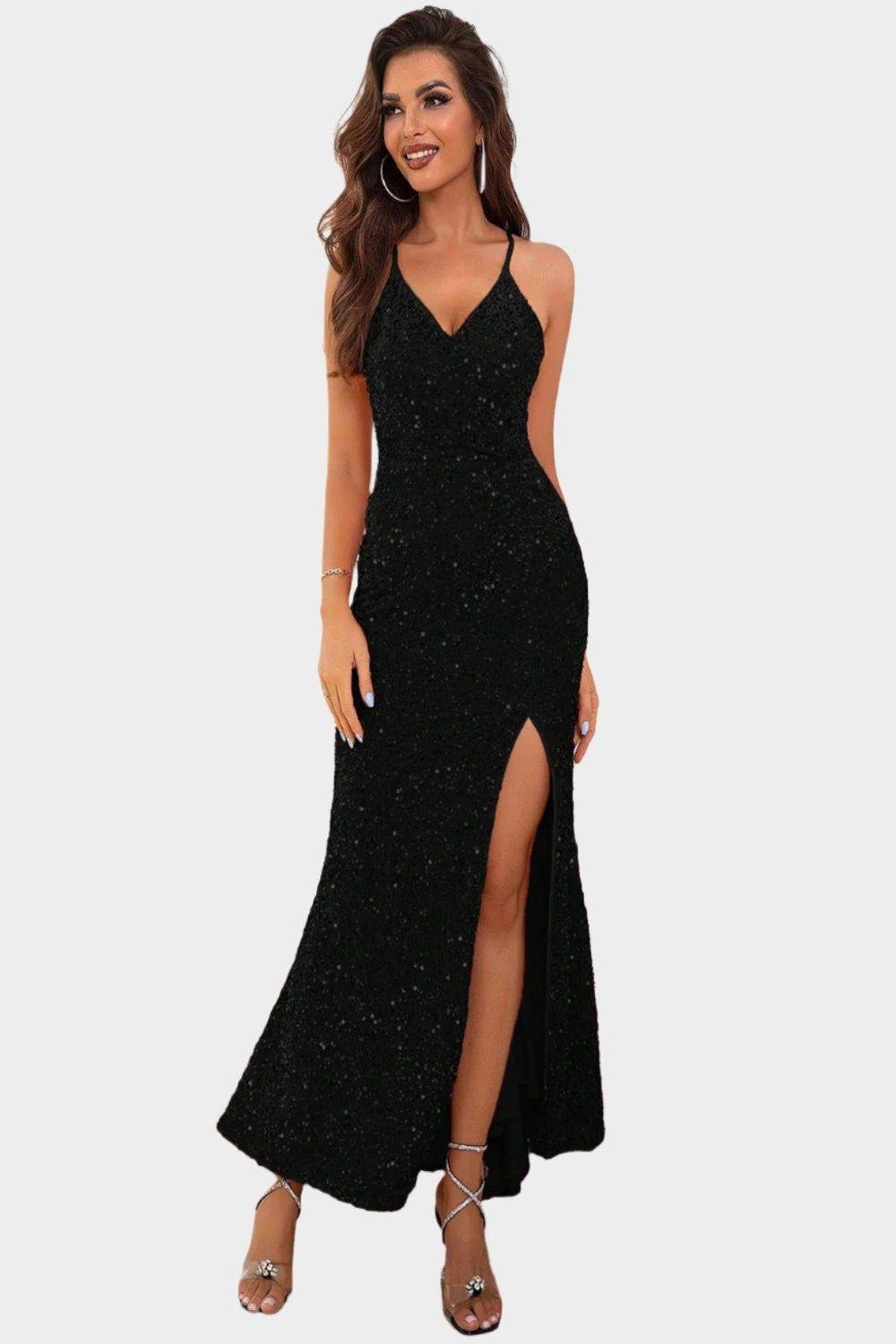 Slit Sequin V-Neck Cami Dress.