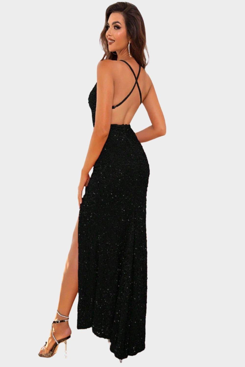 Slit Sequin V-Neck Cami Dress.