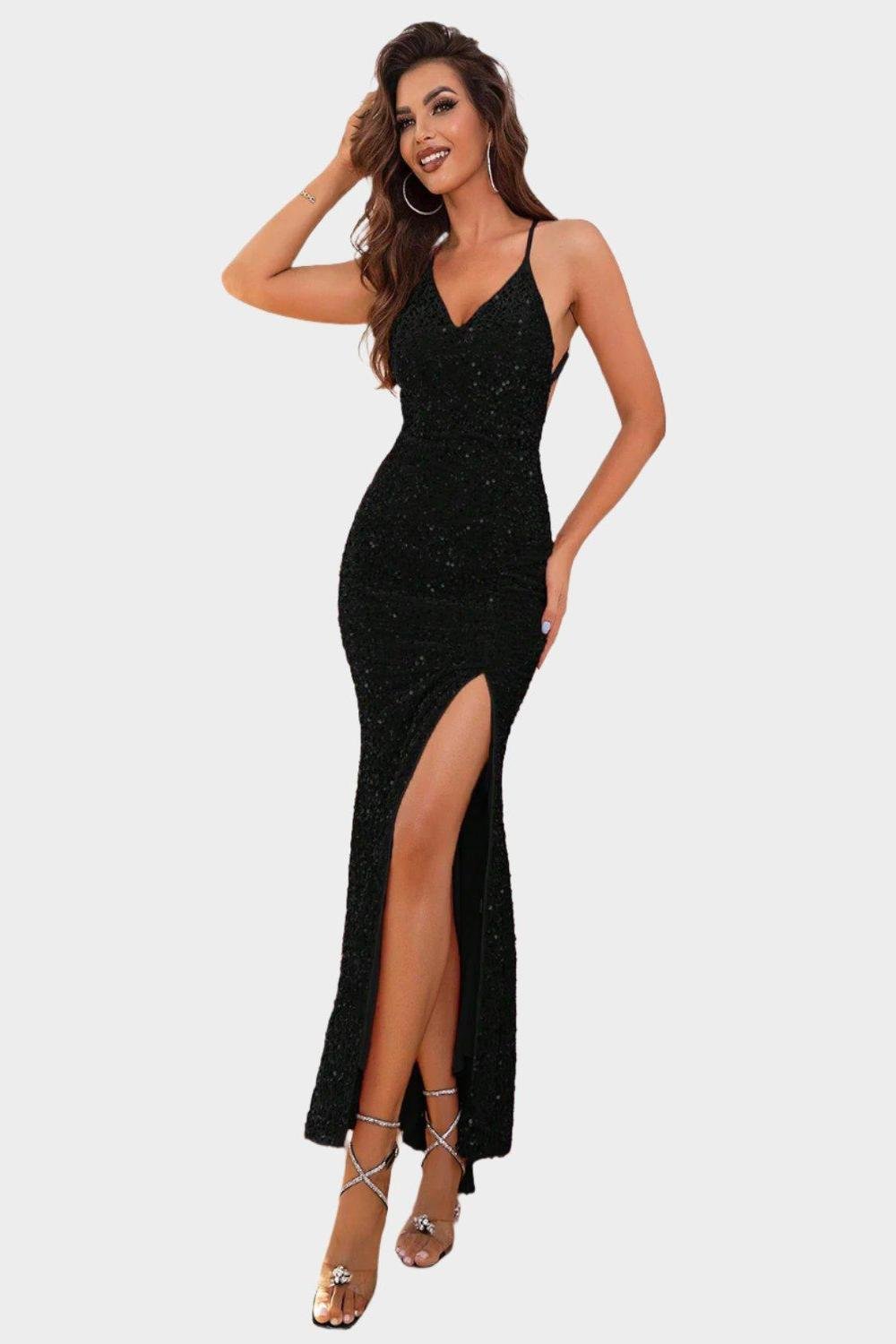 Slit Sequin V-Neck Cami Dress.