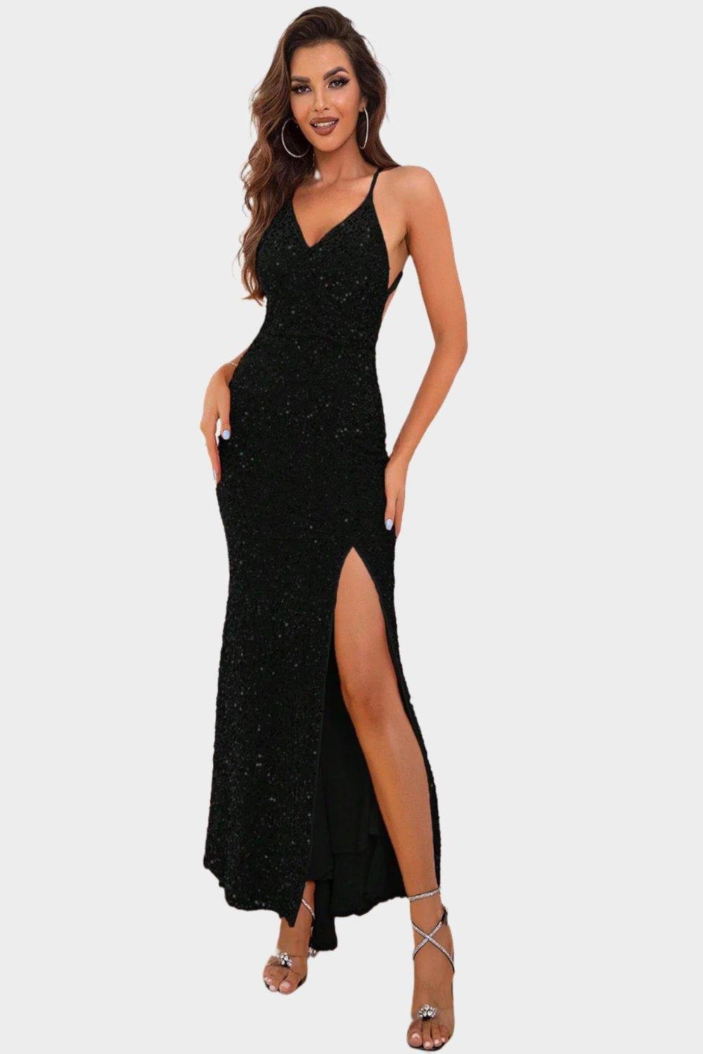 Slit Sequin V-Neck Cami Dress.